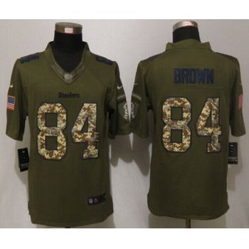 Men's Pittsburgh Steelers #84 Antonio Brown Green Salute To Service 2015 NFL Nike Limited Jersey