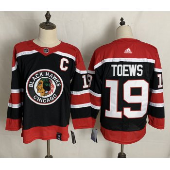 Men's Chicago Blackhawks #19 Jonathan Toews Black With C Patch 2021 Retro Stitched NHL Jersey