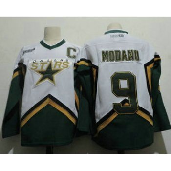 Men's Dallas Stars #9 Mike Modano 2005 White CCM Throwback Stitched Vintage Hockey Jersey