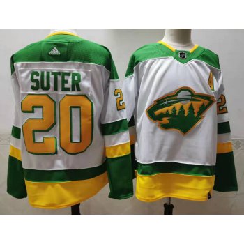 Men's Minnesota Wild #20 Ryan Suter 2021 White Retro Stitched NHL Jersey