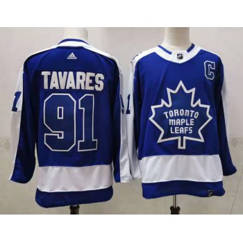 Men's Toronto Maple Leafs #91 John Tavares Royal Blue With C Patch 2021 Retro Stitched NHL Jersey