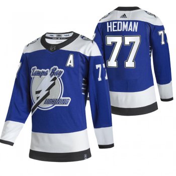 Tampa Bay Lightning #77 Victor Hedman Blue Men's Adidas 2020-21 Reverse Retro Alternate NHL Jersey