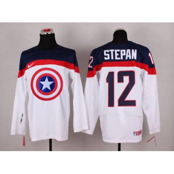 2015 Men's Team USA #12 Derek Stepan Captain America Fashion White Jersey