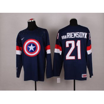 2015 Men's Team USA #21 James van Riemsdyk Captain America Fashion Navy Blue Jersey