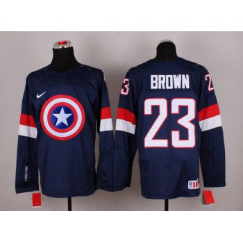 2015 Men's Team USA #23 Dustin Brown Captain America Fashion Navy Blue Jersey