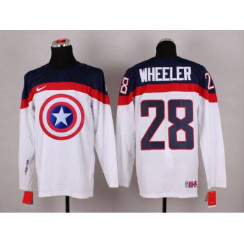 2015 Men's Team USA #28 Blake Wheeler Captain America Fashion White Jersey