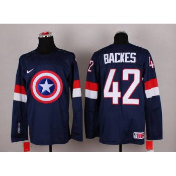 2015 Men's Team USA #42 David Backes Captain America Fashion Navy Blue Jersey