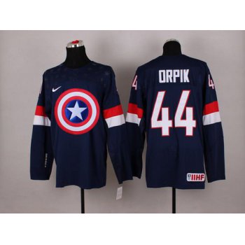 2015 Men's Team USA #44 Brooks Orpik Captain America Fashion Navy Blue Jersey