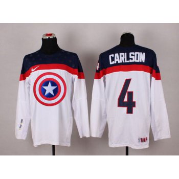 2015 Men's Team USA #4 John Carlson Captain America Fashion White Jersey