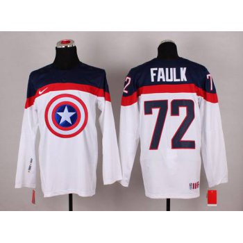 2015 Men's Team USA #72 Justin Faulk Captain America Fashion White Jersey