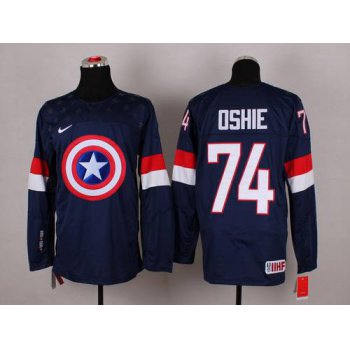 2015 Men's Team USA #74 T.J. Oshie Captain America Fashion Navy Blue Jersey