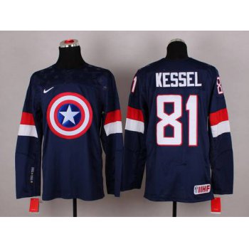 2015 Men's Team USA #81 Phil Kessel Captain America Fashion Navy Blue Jersey