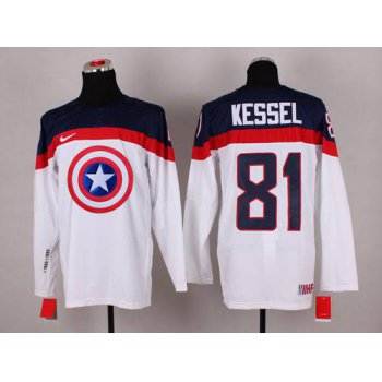 2015 Men's Team USA #81 Phil Kessel Captain America Fashion White Jersey