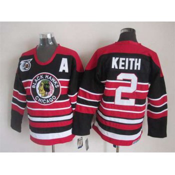 Chicago Blackhawks #2 Duncan Keith Black Pinstripe 75TH CCM Vintage Throwback Jersey