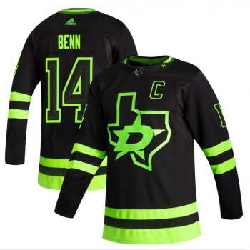 Dallas Stars #14 Jamie Benn Black Men's Adidas 2020-21 Reverse Retro Alternate NHL Jersey