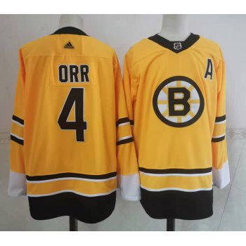 Men's Boston Bruins #4 Bobby Orr Yellow Adidas 2020-21 Stitched NHL Jersey