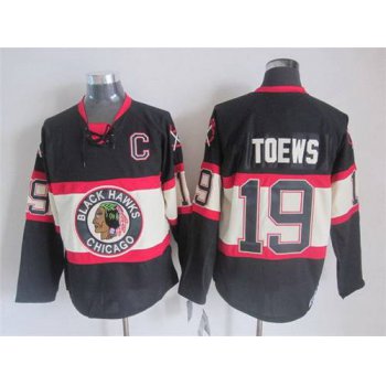 Men's Chicago Blackhawks #19 Jonathan Toews Black Third CCM Vintage Throwback Jersey