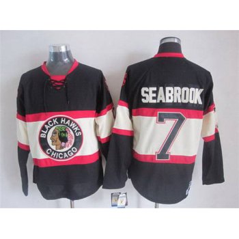 Men's Chicago Blackhawks #7 Brent Seabrook Black Third CCM Vintage Throwback Jersey