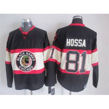 Men's Chicago Blackhawks #81 Marian Hossa Black Third CCM Vintage Throwback Jersey