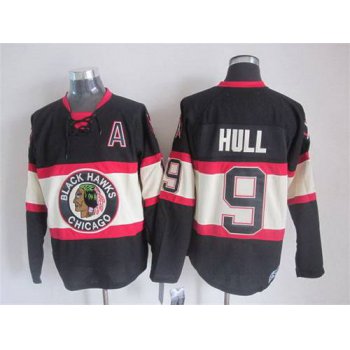 Men's Chicago Blackhawks #9 Bobby Hull Black Third CCM Vintage Throwback Jersey