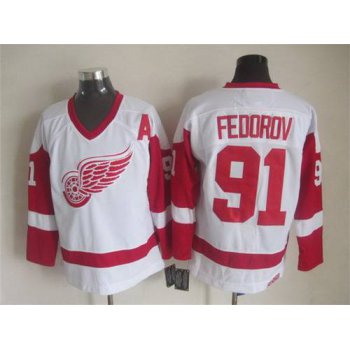 Men's Detroit Red Wings #91 Sergei Fedorov White CCM Vintage Throwback Jersey