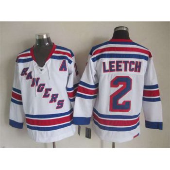 Men's New York Rangers #2 Brian Leetch White CCM Vintage Throwback Jersey