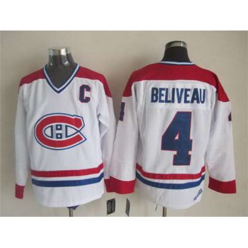 Montreal Canadiens #4 Jean Beliveau White CCM Vintage Throwback Jersey