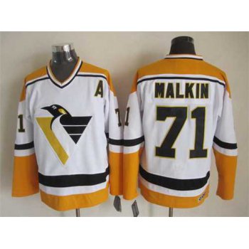 Pittsburgh Penguins #71 Evgeni Malkin 1993 White With Yellow CCM Vintage Throwback Jersey