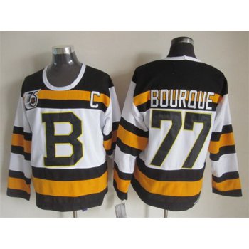 Boston Bruins #77 Ray Bourque White 75TH Throwback CCM Jersey