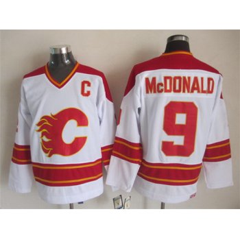 Calgary Flames #9 Lanny McDonald White Throwback CCM Jersey