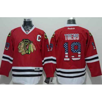 Chicago Blackhawks #19 Jonathan Toews USA Flag Fashion Red Jersey