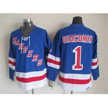 New York Rangers #1 Eddie Giacomin Light Blue Throwback CCM Jersey