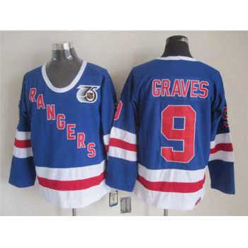 New York Rangers #9 Adam Graves Light Blue 75TH CCM Vintage Throwback Jersey