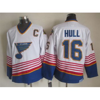 St. Louis Blues #16 Brett Hull 1995 White Throwback CCM Jersey