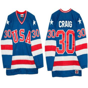 Men's 1980 Olympics USA #30 Jim Craig Royal Blue Throwback Stitched Vintage Ice Hockey Jersey