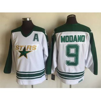 Men's Dallas Stars #9 Mike Modano 1993 White CCM Throwback Stitched Vintage Hockey Jersey