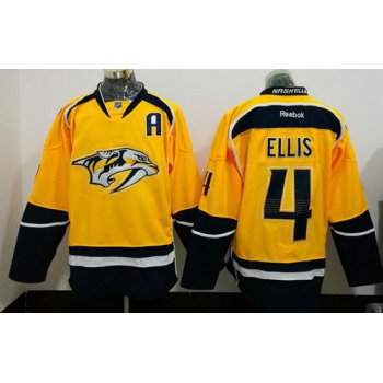 Men's Nashville Predators #4 Ryan Ellis Yellow Stitched NHL Reebok Hockey Jersey