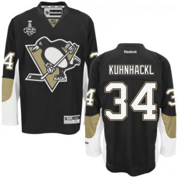 Men's Pittsburgh Penguins #34 Tom Kuhnhackl Black Team Color 2017 Stanley Cup NHL Finals Patch Jersey