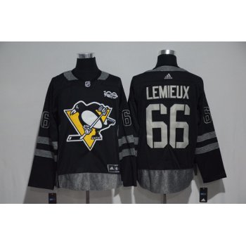 Men's Pittsburgh Penguins #66 Mario Lemieux Black 100th Anniversary Stitched NHL 2017 adidas Hockey Jersey