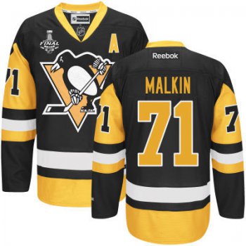 Men's Pittsburgh Penguins #71 Evgeni Malkin Black Third 2017 Stanley Cup NHL Finals A Patch Jersey