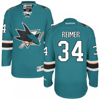 Men's San Jose Sharks #34 James Reimer Teal Blue Home Hockey Jersey