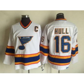 Men's St. Louis Blues #16 Brett Hull 1998-99 White CCM Vintage Throwback Jersey