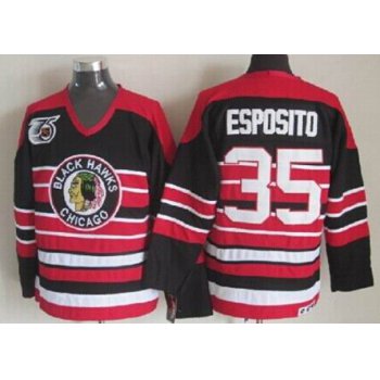 Chicago Blackhawks #35 Tony Esposito Black Pinstripe 75TH Throwback CCM Jersey