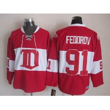 Detroit Red Wings #91 Sergei Fedorov Red Winter Classic Throwback CCM Jersey