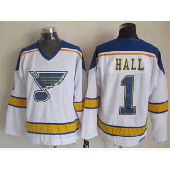 St. Louis Blues #1 Glenn Hall White Throwback CCM Jersey