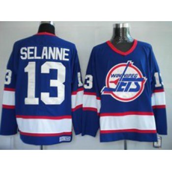 Winnipeg Jets #13 Teemu Selanne Navy Blue Throwback CCM Jersey