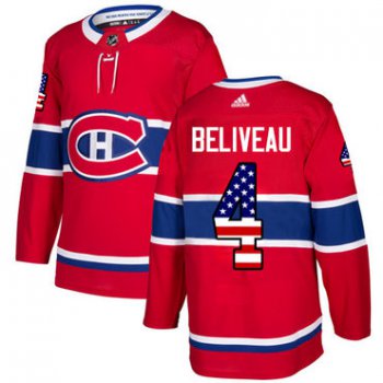 Adidas Canadiens #4 Jean Beliveau Red Home Authentic USA Flag Stitched NHL Jersey