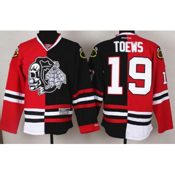 Chicago Blackhawks #19 Jonathan Toews Red/Black Two Tone With Black Skulls Jersey