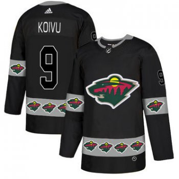 Men's Minnesota Wild #9 Mikko Koivu Black Team Logos Fashion Adidas Jersey