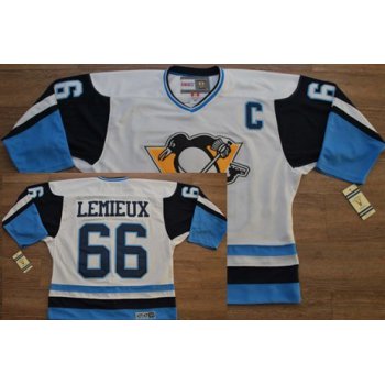 Pittsburgh Penguins #66 Mario Lemieux 1972 White With Light Blue Throwback CCM Jersey